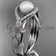 14k white gold diamond pearl vine and leaf engagement ring AP85