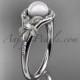 14k white gold diamond pearl vine and leaf engagement ring AP91