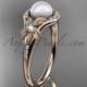 14k rose gold diamond pearl vine and leaf engagement ring AP91