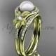 14k yellow gold diamond pearl vine and leaf engagement set AP91S