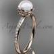 14k rose gold diamond pearl vine and leaf engagement ring AP92