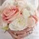 Blush And Ivory Garden Rose Wedding Bouquet - Rhinestone Wedding Bouquet