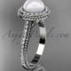 Platinum diamond pearl vine and leaf engagement ring AP97