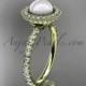 14k yellow gold diamond pearl vine and leaf engagement ring AP106
