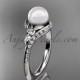 14k white gold diamond pearl vine and leaf engagement ring AP112