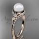 14k rose gold diamond pearl vine and leaf engagement ring AP112