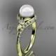 14k yellow gold diamond pearl vine and leaf engagement ring AP112