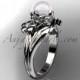 platinum diamond pearl unique engagement ring, wedding ring AP159