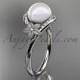 Platinum diamond leaf and vine, floral pearl wedding ring, engagement ring AP166