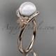 14k rose gold diamond leaf and vine, floral pearl wedding ring, engagement ring AP166