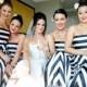Black And White Stripes Floor-length Bridesmaid Evening Dress