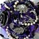 Brooch Bouquet wedding bouquet  in purple and black bridal bouquet, bridal wedding brooch bouquet