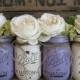 Set of 4 Pint Mason Jars, Ball jars, Painted Mason Jars, Flower Vases, Rustic Wedding Centerpieces, Lavender And Creme Mason Jars