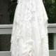 Cream Off White Ivory tattered alternative bride boho hippie wedding dress, long, recycled / vintage laces, size 8-12, Small-Medium