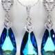 Bridal Jewelry Set Bridesmaid Gift Swarovski Crystal Bermuda Blue Teardrop & Earrings Necklace Set Wedding Jewelry Set Gift for Her (NE003)