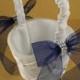 Wedding Accessories Available in WHITE or IVORY Satin base NAVY Blue organza Ribbon Choose Basket, Pillow, Knife set, Champagne Glass set