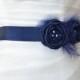 Handcraft Navy Blue Two Flowers With Feathers Wedding Bridal Sash Belt