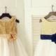 Gold Sequin IvoryTulle Flower Girl Dress Navy Blue Flower Belt Children Toddler Party Dress for Wedding Junior Bridesmaid Dress