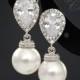 Bridal Pearl Earrings Wedding Jewelry Swarovski Pearls Cubic Zirconia Teardrop Bridesmaid Gift White Ivory/Cream Round Dangle