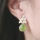 Gold Flower and Peridot Dangle Earrings. Green Earrings.Apple Green.Bridesmaids Earrings.Bridesmaids Jewelry.Bridal Jewelry.Wedding. Simple.