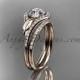 14kt rose gold diamond leaf wedding set, engagement set with a "Forever Brilliant" Moissanite center stone ADLR334
