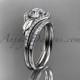 Platinum diamond leaf wedding set, engagement set with a "Forever Brilliant" Moissanite center stone ADLR334
