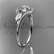 14kt white gold diamond leaf wedding ring, engagement ring with a "Forever Brilliant" Moissanite center stone ADLR334