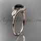 14kt rose gold diamond leaf wedding ring, engagement ring with a Black Diamond center stone ADLR334