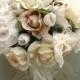 Vintage Bouquet Shabby Chic Wedding Ivory Lace Pearls Ready Ship