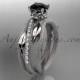 Platinum diamond leaf and vine wedding ring, engagement ring with a Black Diamond center stone ADLR329