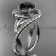 Unique Platinum diamond leaf and vine wedding ring, engagement ring with a Black Diamond center stone ADLR222