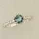 Blue Green Sapphire Engagement Ring in 14k White Gold Diamond Halo Flower Style Gemstone Engagement Ring Wedding Anniversary