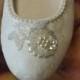 Bridal Flat IVORY SHOES Comfortable Vegan decorated with hand sewn pearls and appliqué - Wedding flats ivory rose
