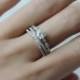 14k White Gold Ring SET 5mm Round Moissanite Engagement Ring and Antique Diamond Ring Wedding Band Stacking Ring Engagement Ring