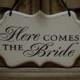 Here Comes the Bride Wedding Sign with Decorative Border, Painted Wooden Cottage Chic Flower Girl / Ring Bearer Sign