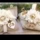 Flower Girl Basket and Ring Bearer Pillow SET Rustic Beach or Shabby Chic Wedding Personalized YOUR CHOICE of CoLoR and FLoWeR