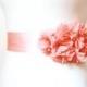 Bridal Coral Chiffon Flower Sash Posh Ribbon Belt - Vintage Inspired Wedding Dress Sashes, Night Dress Belts
