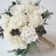 Rustic Bridal Bouquet - Ivory Winter Bridal Bouquet - Bride's Bouquet - Woodland bridal bouquet - Wedding Bouquet  - Ivory Rustic Bouquet