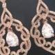 Crystal Bridal earrings, Rose Gold Wedding earrings, Rose Gold Chandelier earrings, Wedding jewelry, Rhinestone earrings, Teardrop earrings
