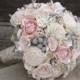 Sola Bouquet Pink Roses Blush Pink with Dried Flowers Silver Brunia Tallow Berries MADE TO ORDER
