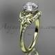 14kt yellow gold diamond floral wedding ring, engagement ring with a "Forever Brilliant" Moissanite center stone ADLR125