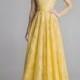 JOL288 Yellow illusion bateau neck long sleeves lace wedding prom dress