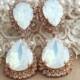 White Opal Chandelier earrings, Bridal Opal earnings, Bridal earrings, Rose Gold chandelier dangle earrings, Swarovski Chandelier earrings.