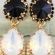 Black White Chandelier Earrings,Black White Opal Statement Earrings, Swarovski Black White Chandelier Earrings,Black White Crystal Earrings