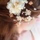 peach wedding hair clip, bridal flower headpiece, ivory bridal, peach flower, bridal hair accessories, floral hair comb, ivory hair flower