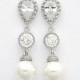 Pearl and Crystal Earrings Bridal Pearl Earrings Wedding Pearl Jewelry Cubic Zirconia Drop Earrings Silver Wedding Earrings