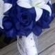 Royal Blue Rose White Lily Wedding Bouquet with Boutonniere, Royal Blue Bouquet, Lily Bouquet, Royal Blue White Bouquet, Royal Blue Wedding