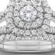 1.10CT Diamond Cushion Double Halo Engagement Ring Matching Wedding Band Bridal Set 10K White Gold