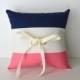 Color Block Wedding Ring Pillow, YOU CHOOSE the colors, shown in ivory navy and coral