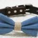 Blue and brown dog bow tie -Blue Burlap dog bow tie, wedding dog collar, Country, Rustic Wedding , dog birthday gift, denim bow tie